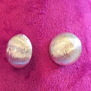 Vintage Monet Brushed Silver Round Clip on Earrings, Signed